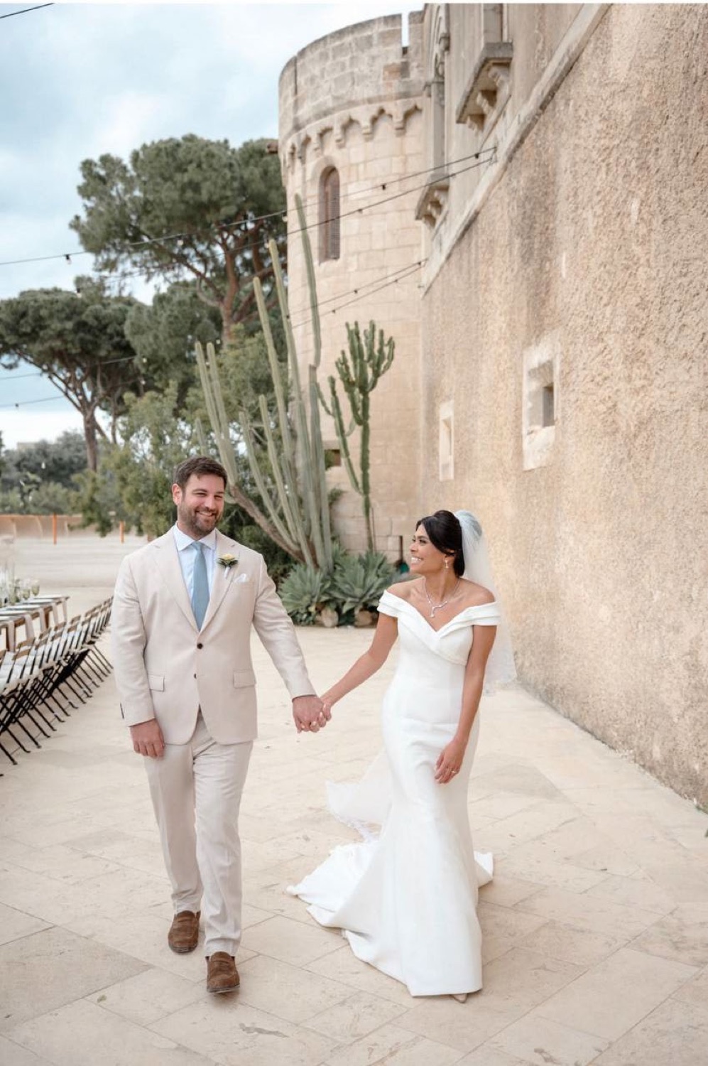 Newlywed couple at a castle